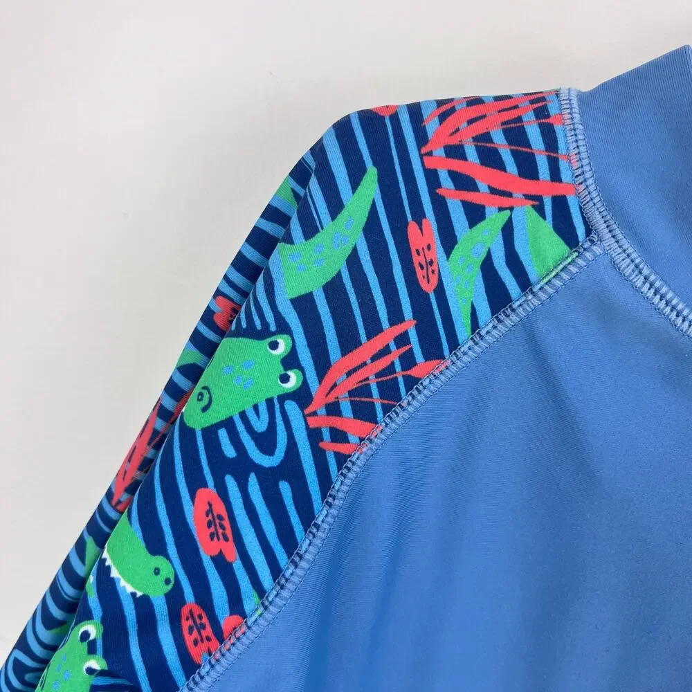 JoJo Maman Bebe Blue Alligator Rash Guard Swim Top 4-5